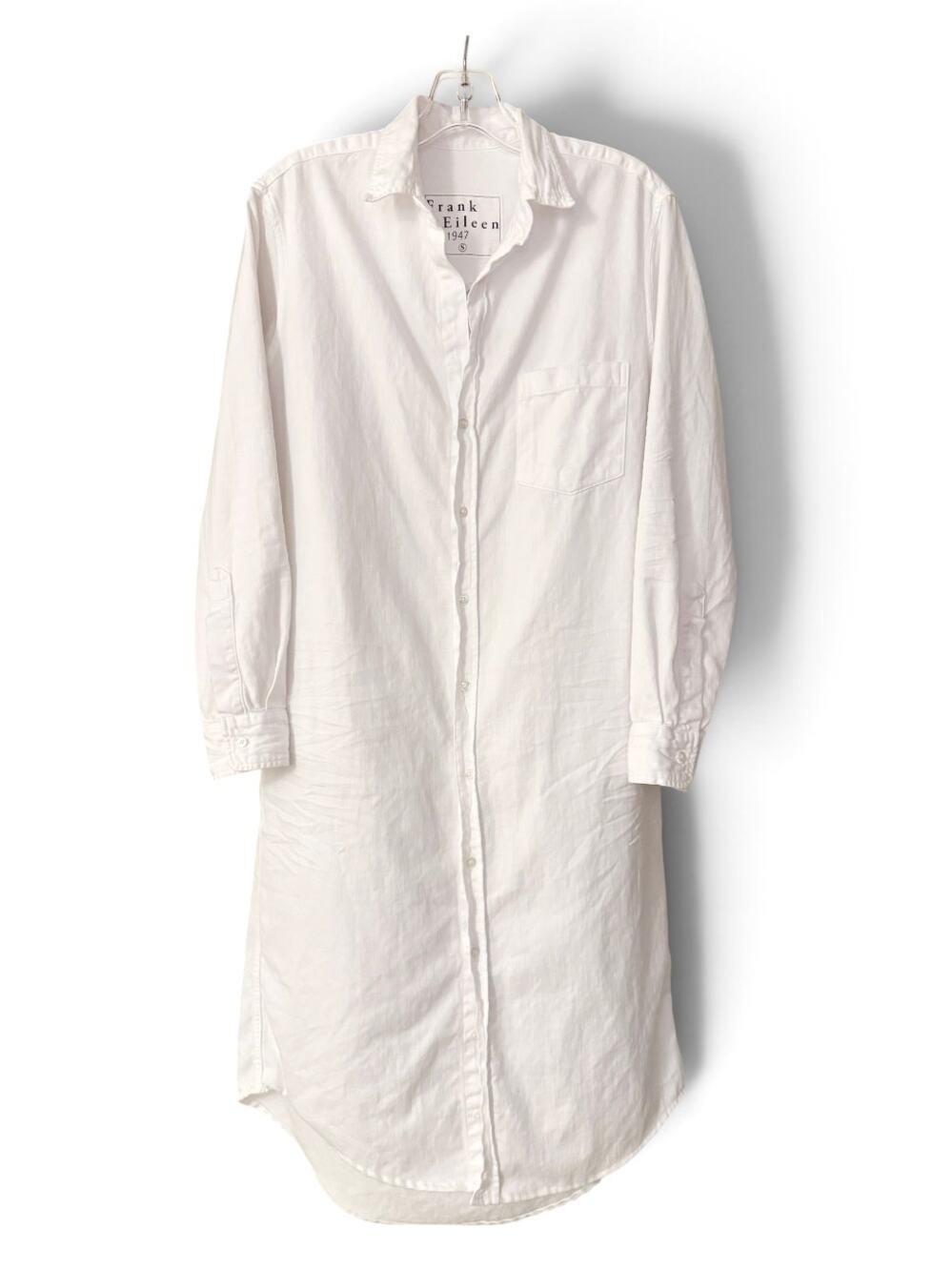 Frank & Eileen Rory White Washed Linen Maxi Shirtdress LS Tailored Hem S